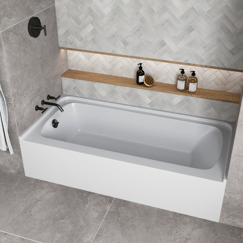 Streamline 66 in. x 32 in. Acrylic Left-Hand Drain Alcove Bathtub in Glossy White With External Drain