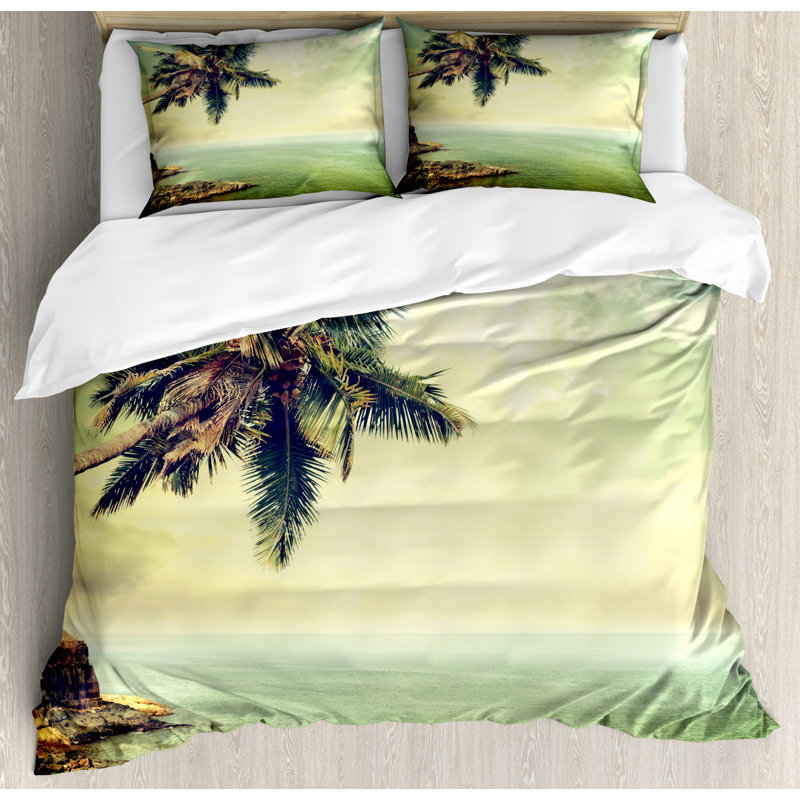 Hawaiian Palm Tree Scenic Queen Duvet Cover Set
