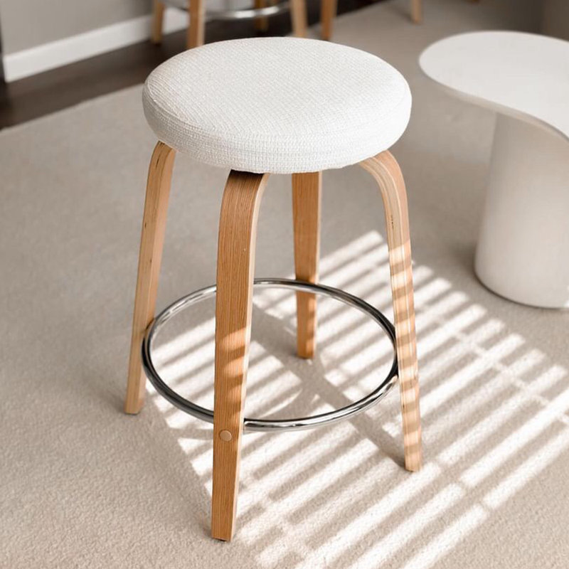 Kaidynn 26 '' Swivel Upholstered Counter Stool with Wood Frame, White