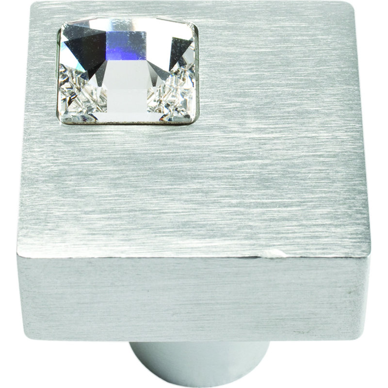 Crystal 1" Length Square Knob, Matte Chrome