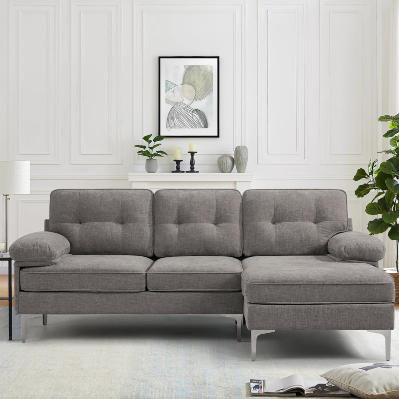 Joseph-Alexander Upholstered Sectional 82.7" Wide Sectional Sofa with Chaise Chenille Fabric White Modular Design for Living Room