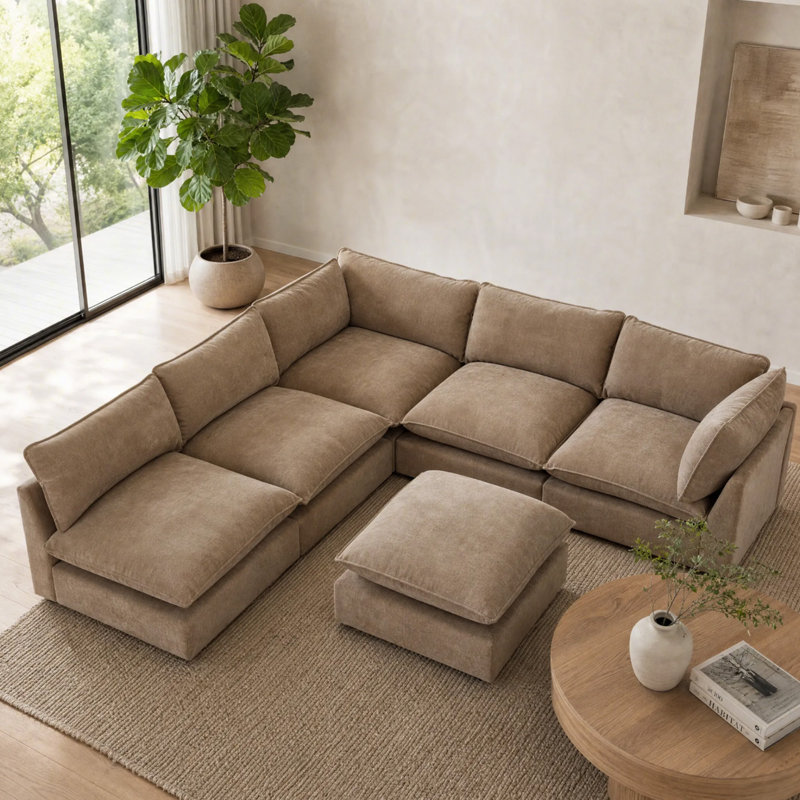 Canapé modulaire surdimensionné à 6 places Annamaria, Khaki Chenille
