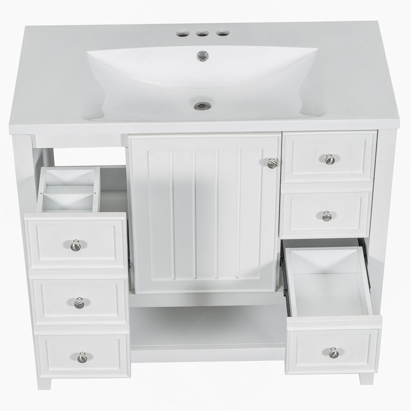 Ensemble de meuble-lavabo 36 po avec lavabo, une armoire et trois tiroirs, Blanc