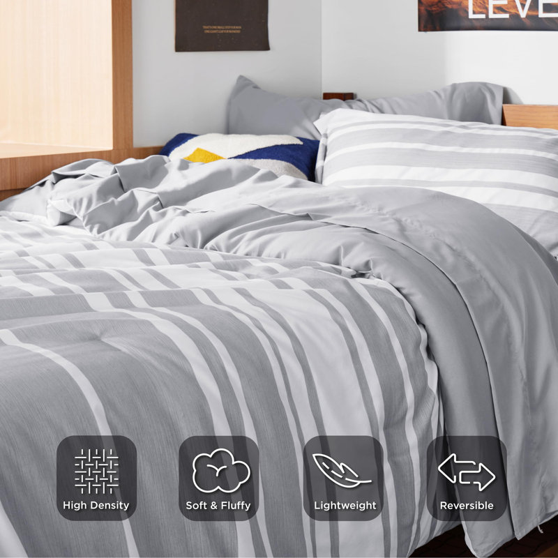 Bedsure Striped All Season Comforter Set, Gray, Twin Comforter + 4 Additional Pieces