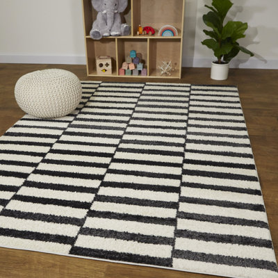 Tapis rayé ivoire / noir Britanna