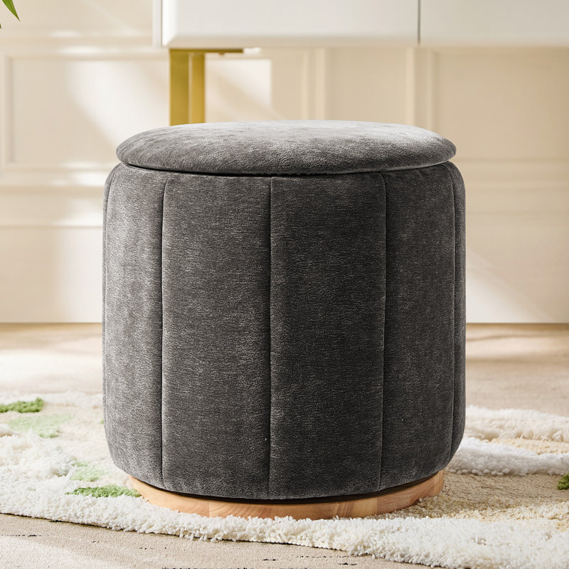 Burchard 19” Modern Storage Ottoman with Swivel Base and No Assembly Needed, Gray