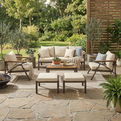 6-Piece Patio Seating Group with Chairs, Outdoor Steel Frame Sofa Set with Ottomans for Backyard, Garden, Poolside