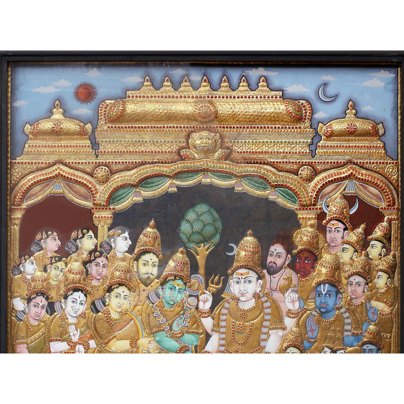 «Déesse encadrée, Meenakshi, Kalyanam Tanjore, peinture, art mural traditionnel doré»