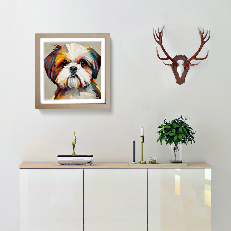 Shih Tzu Constructivism No.1 - Single Picture Frame Print on Wood, Oak