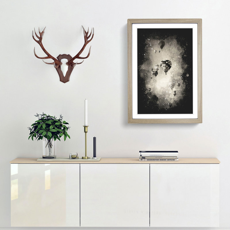 Taking a Hot Air Balloon Ride - Framed Print, 87cm H x 62cm W x 2cm D, Oak Framed