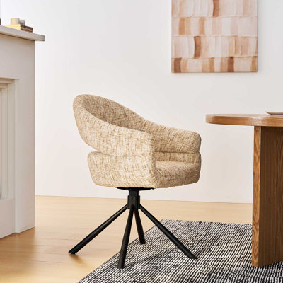 Single Swivel Dining Chair, Fabric Accent Armchair With 360° Base Upholstered Occasional Chair