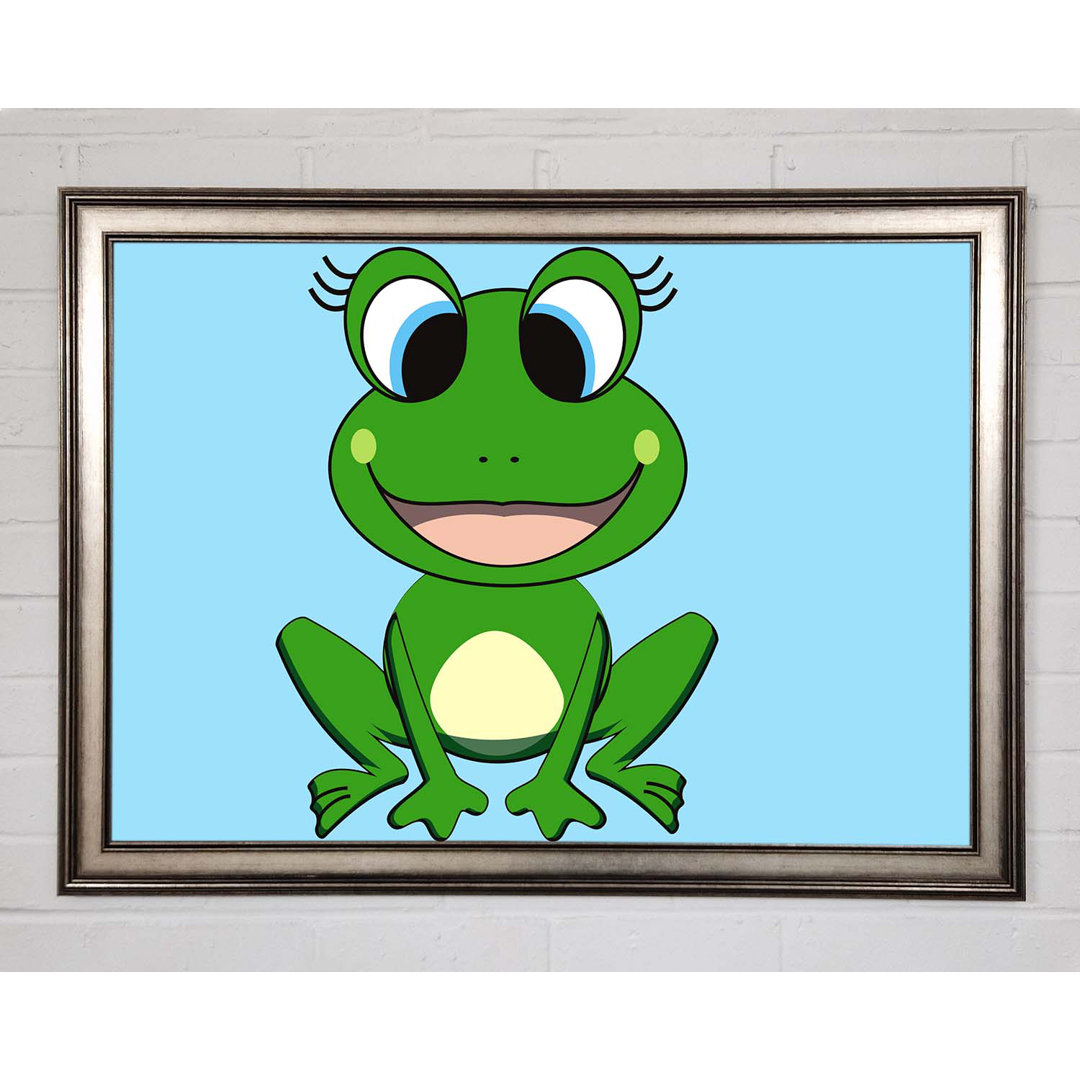 Gerahmtes Wandbild Happy Frog Ready To Leap in Hellblau