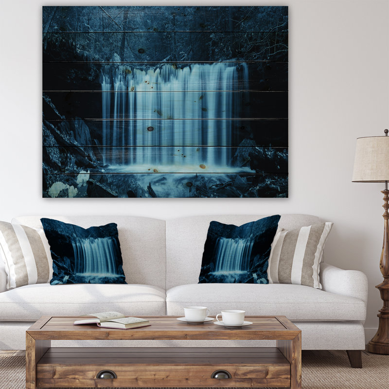 Chutes d'eau en bois noir et blanc - impression de paysage, H 15 po x l 20 po x p 1 po, Bois