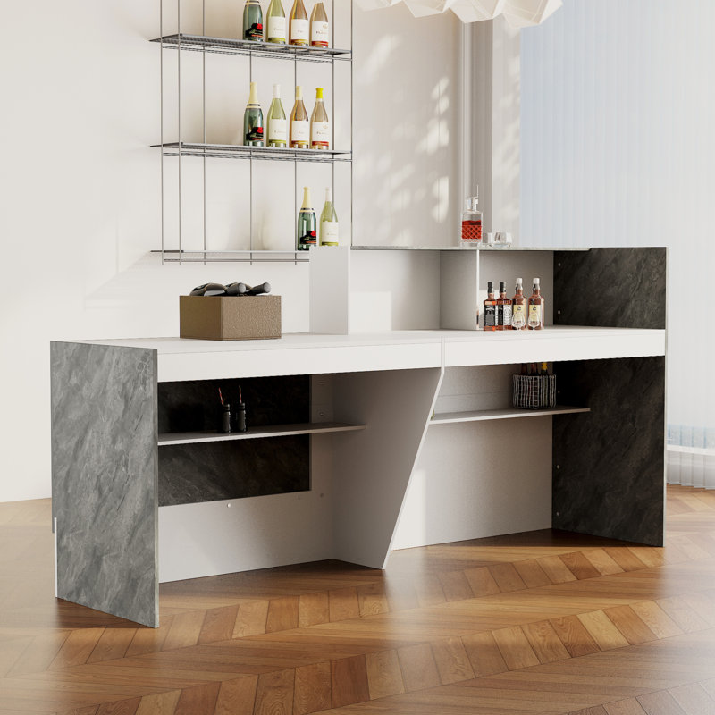 Modern 2-Tier Home Bar with Spacious Counter & Shelves