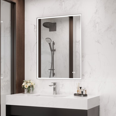 24/30/36/48 Inch Led Bathroom Mirror Gold/Black/Gray Framed Vanity Mirror Wall Mounted Lighted Mirror Anti-Fog Dimmable 3 Colors Frontlit (Horizontal/Vertical)