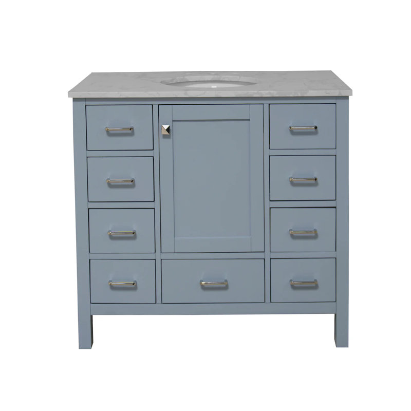 Ensemble de meuble-lavabo simple 42 po Claudett, Bleu poudré, Carrare d'ingénierie