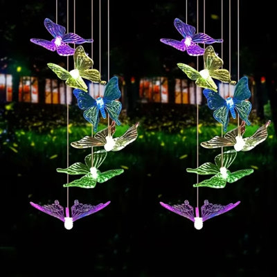 Papillon solaire solaire carillons décoratifs de Noël changeant de couleur