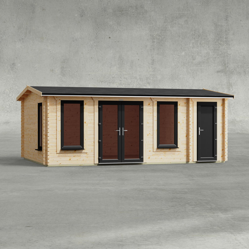 Powersheds 20 x 14ft Apex Combi Log Cabin, Doors to the Left - 44mm