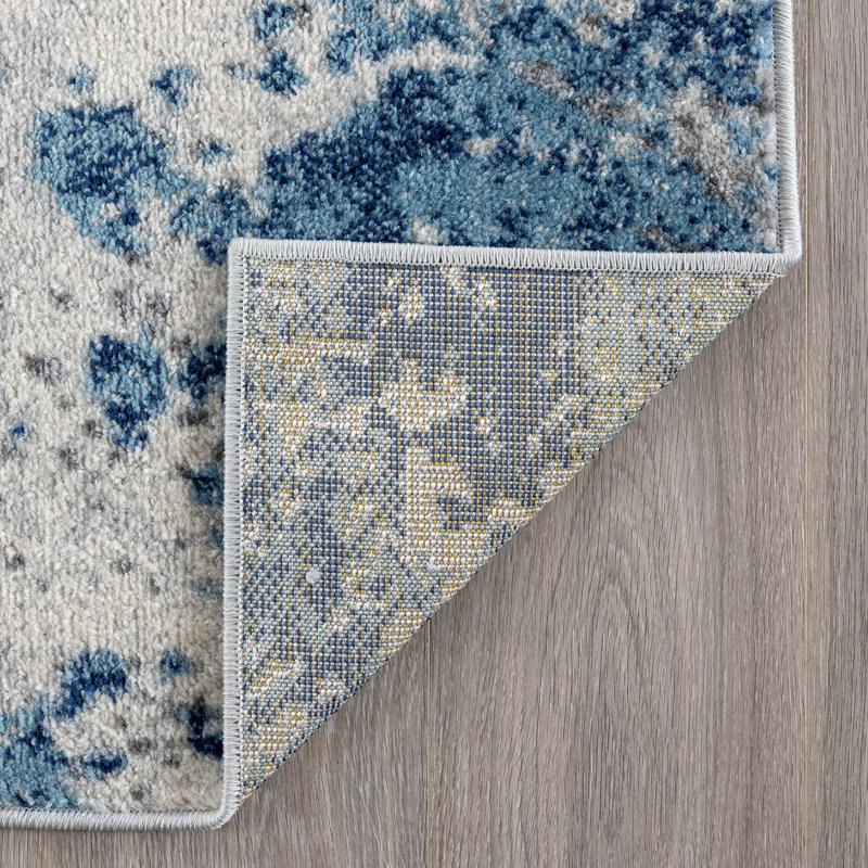 Longino Abstract Blue/Cream Indoor Area Rug for Living Room, Dining Room, Bedroom, Rectangle 4' x 5'3"