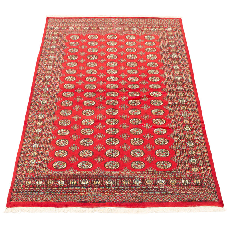 Tapis unique en laine noué à la main Bokhara rouge de 6 pi x 9 pi Pulis