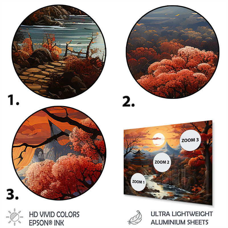Asian Asian Kyoto Autumn II - reproduction d'art sans cadre sur métal, H 12 po x l 20 po x P 1 po