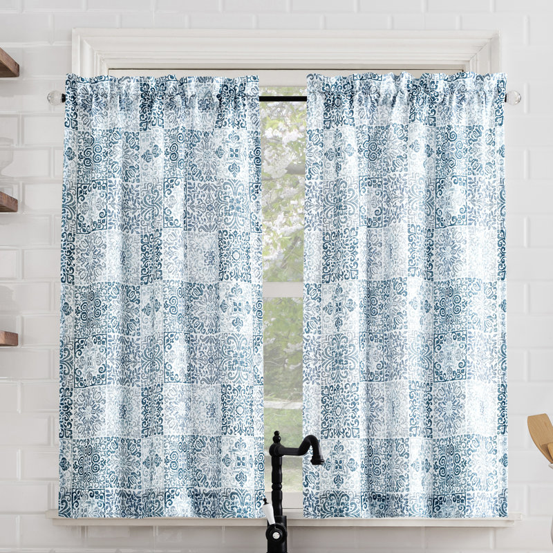 Giavonna Mosaic Semi-Sheer Rod Pocket Kitchen Curtain Tier (Set of 2), 54" W x 36" L