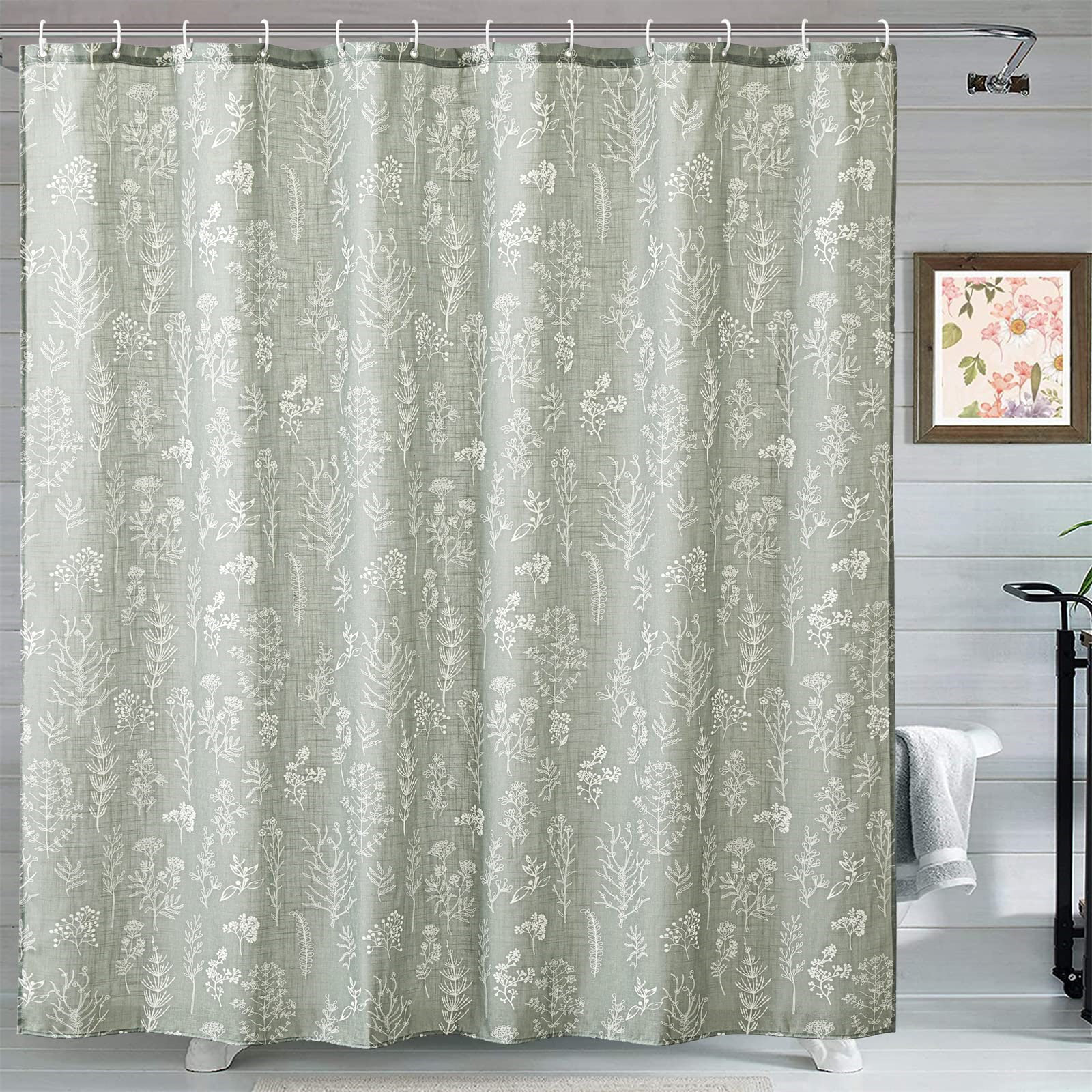 Dakota Fields Green Botanical Linen Shower Curtain | Wayfair