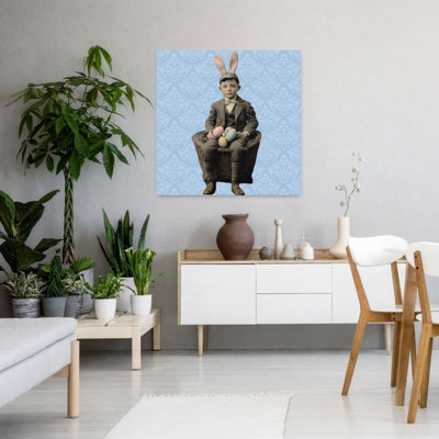 Vintage Easter Bunny Boy Elegant Retro Vintage Rabbit Portrait Spring Wall Art Print 1 Piece Wrapped Canvas Wall Art