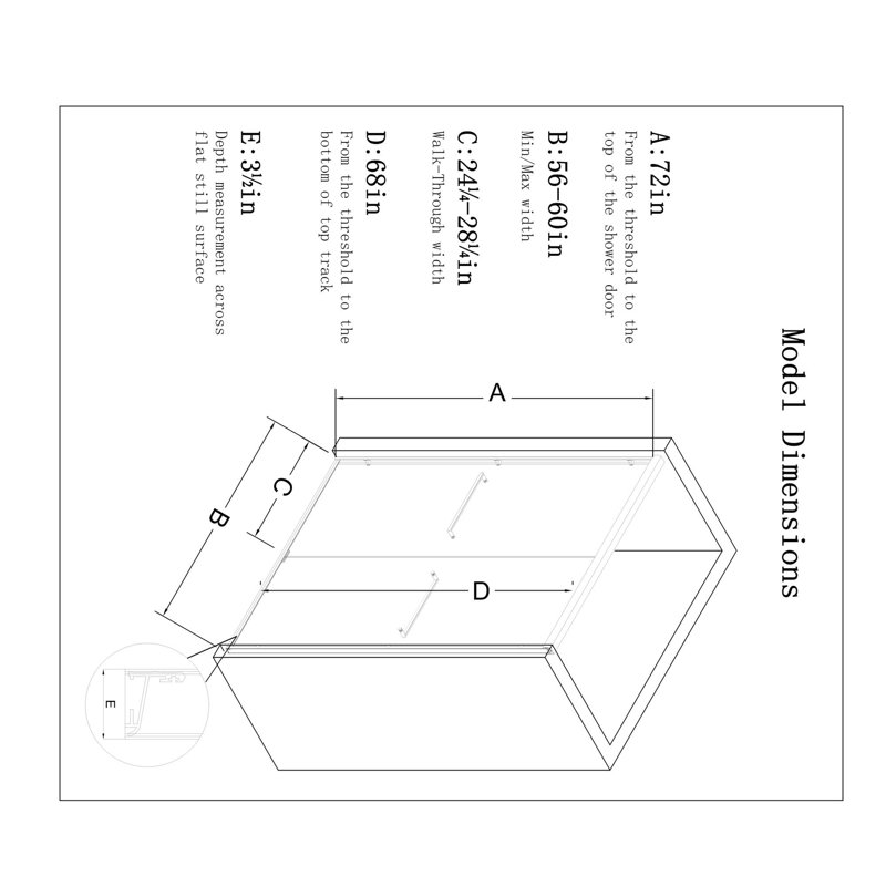 Porte de douche l 56-60 "x H 76" en verre trempé transparent 10 mm
