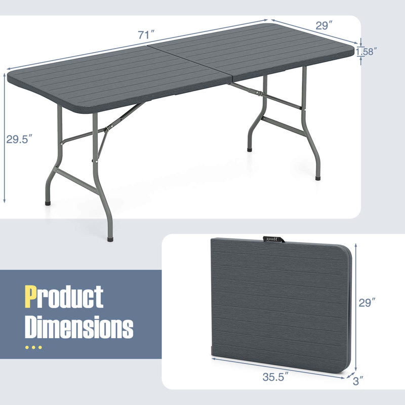 Table pliante portative 6 pi Costway, Gris