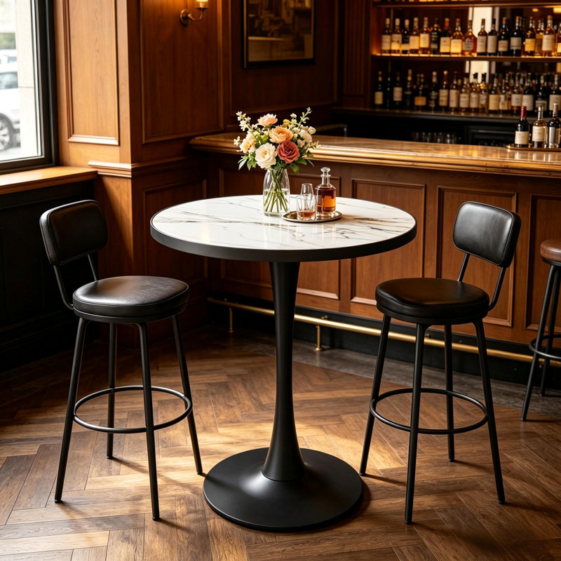 Round Marble Top Metal Base Dining Table, White