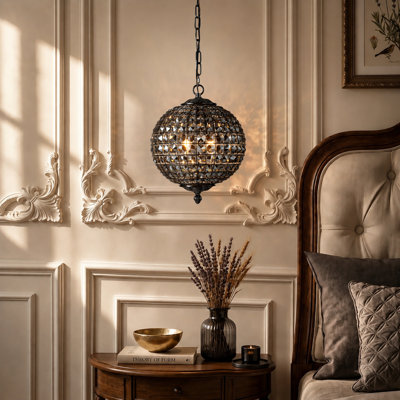 Luminaire suspendu contemporain noir en lustre en cristal W12 "Glam Smoke