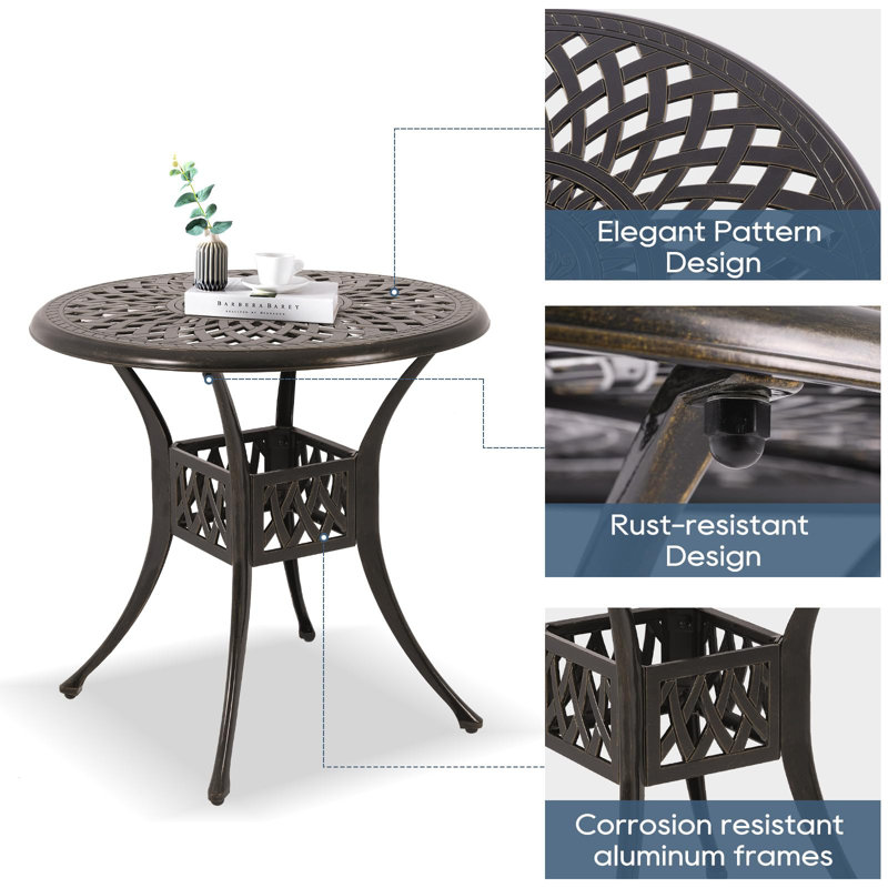 Cast Aluminum Outdoor Patio Dining Set, All Weather Outdoor Furniture Dining Set For Patio, Balcony, Lawn, Garden, Backyard (1 Round Table+2 Dining Chairs)