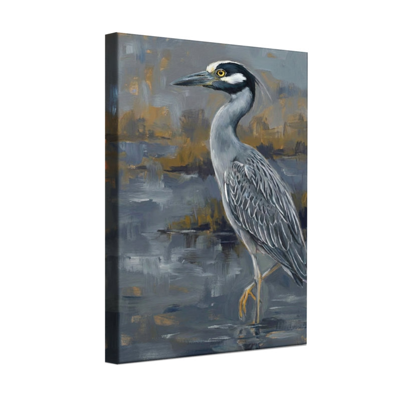 Animaux, héron couronné jaune, peinture de scène d'eau, H 36 po x l 24 po