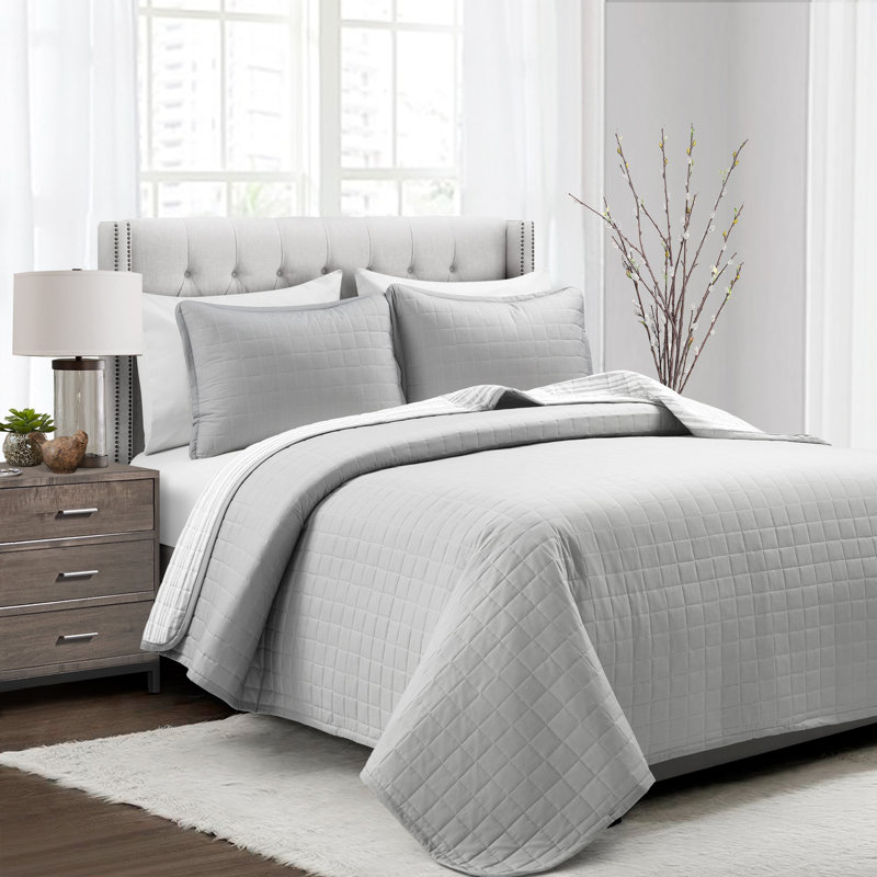 Farmhouse Box Stitch And Stripe Oversized Reversible, King Quilt + 2 King Shams