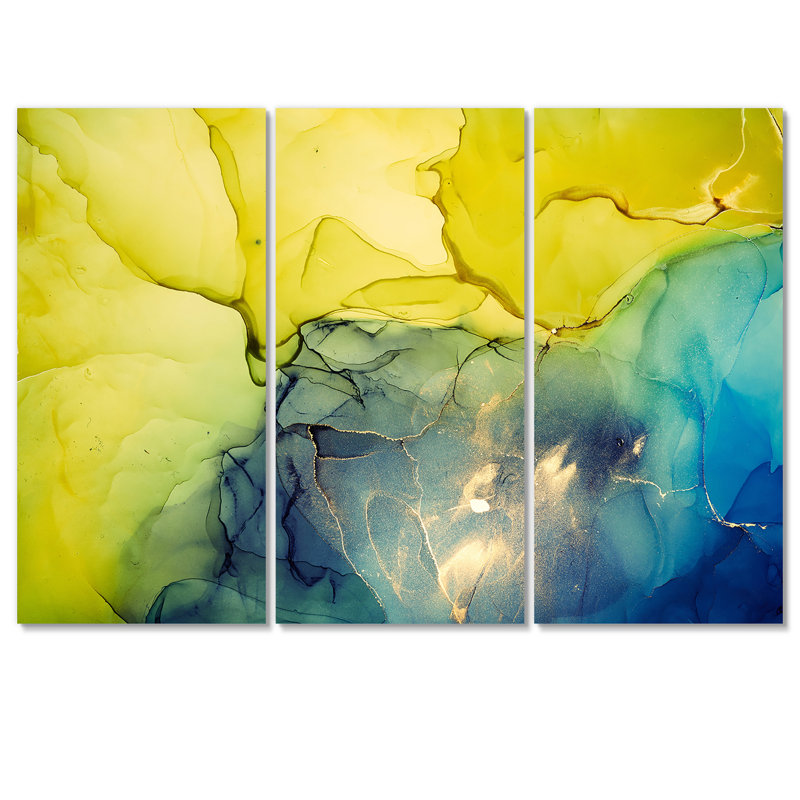 «Yellow and Blue Marble Waves II», reproduction d'art sur toile moderne, H 28 po x l 36 po x P 1 po