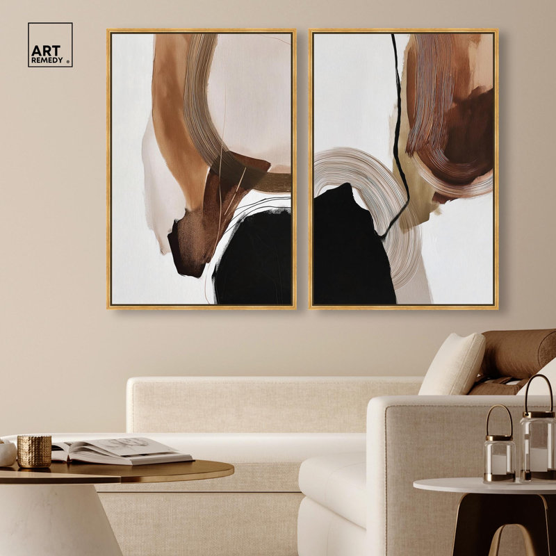 Ensemble de décorations murales « Earth Curves » sur toile, style bohème doré, par Art Remedy, cadre noir, 10 x 15