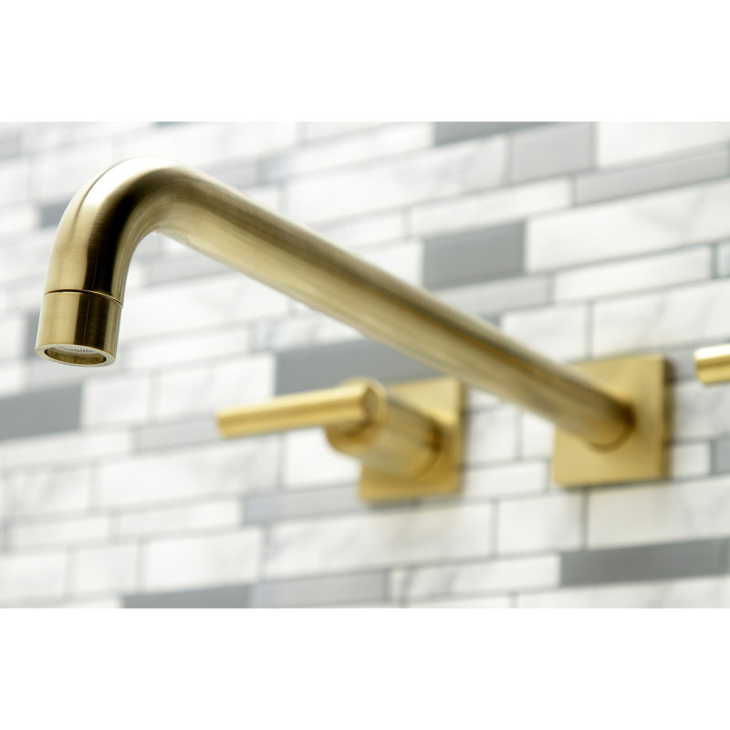 Manhattan Double Handle Wall Mounted Roman Tub Faucet, Brushed Brass