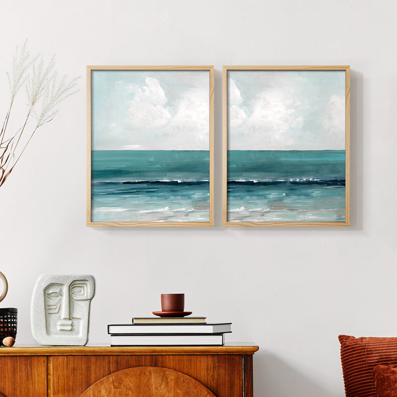 «Teal Seas I», reproduction encadrée de qualité supérieure - prête à être accrochée - aucun clou requis - aucun clou requis