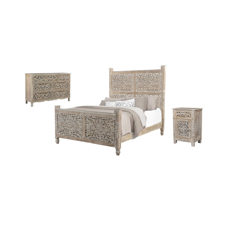 Ensemble de chambre à coucher 3 pièces Harleen, Gris, Grand