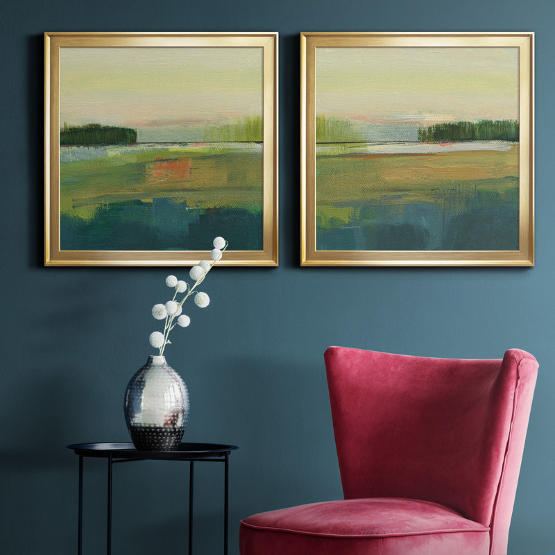Way to Woodstock I - ensemble de 2 peintures sur toile encadrées, H 26,5 po x l 53 po x P 1,5 po, Or