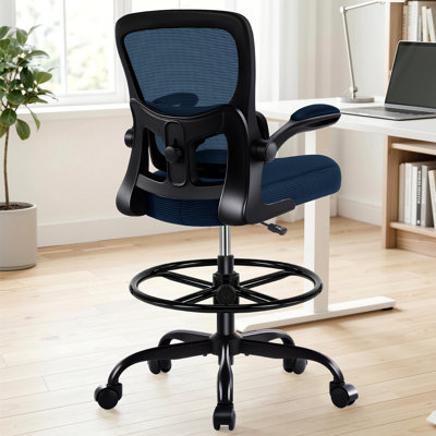 Drafting Office Chair - Ergonomic Tall Office Chair with Adjustable Footrest Ring - Counter Height Adjustable Rolling Standing Desk Chair with Lumbar Support