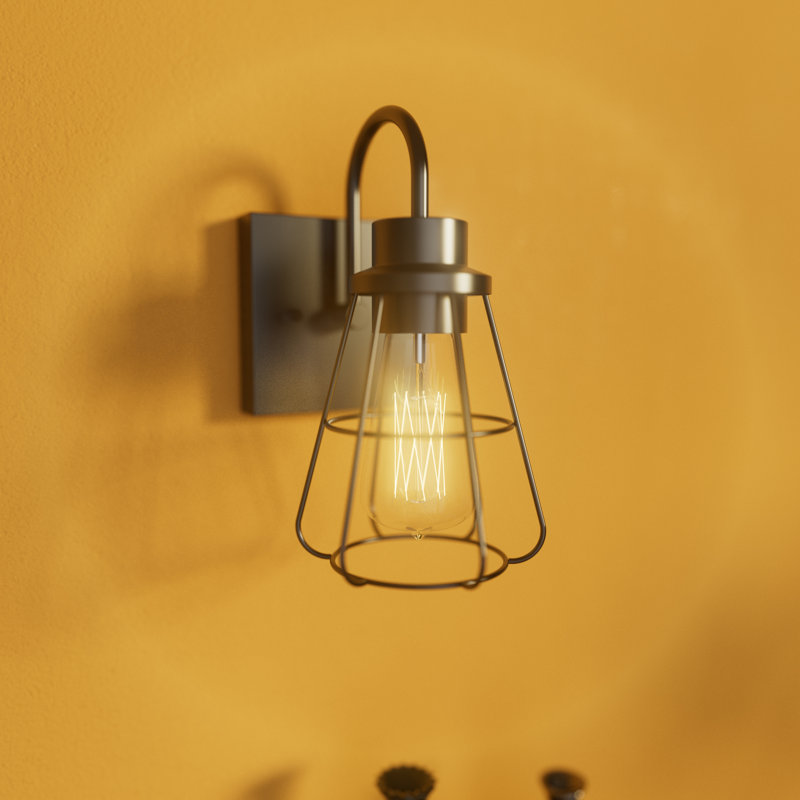 Newland 1 - Light Modern Dimmable Flush Mounted Caged Wall Sconce in Matte Black with Metal Shade