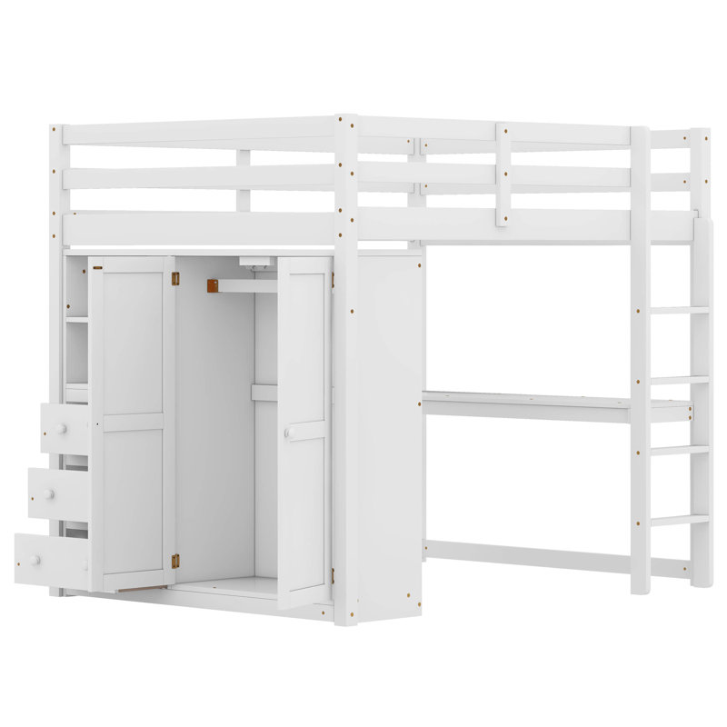 Jamien Kids Full Loft Bed with Drawers, White