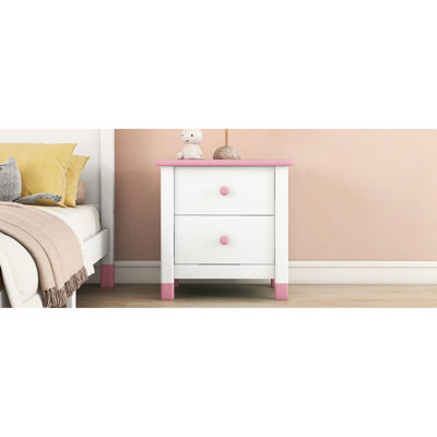 Table de chevet en bois, deux tiroirs, blanc