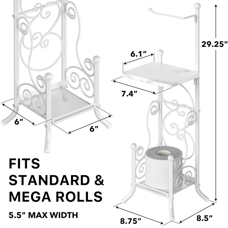 ¨ Support pour rouleau de papier hygiénique autoportant avec plateau supérieur en bois et rangement pour 4 rouleaux de papier hygiénique