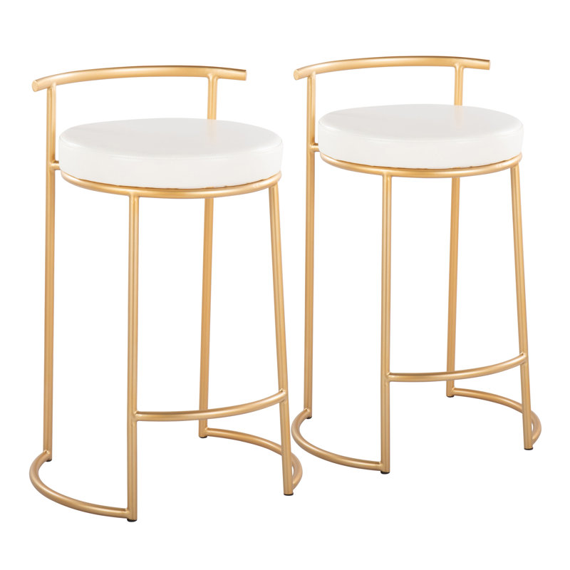 Tabouret de comptoir rond 26 po Ernestine, Métal doré, Similicuir blanc