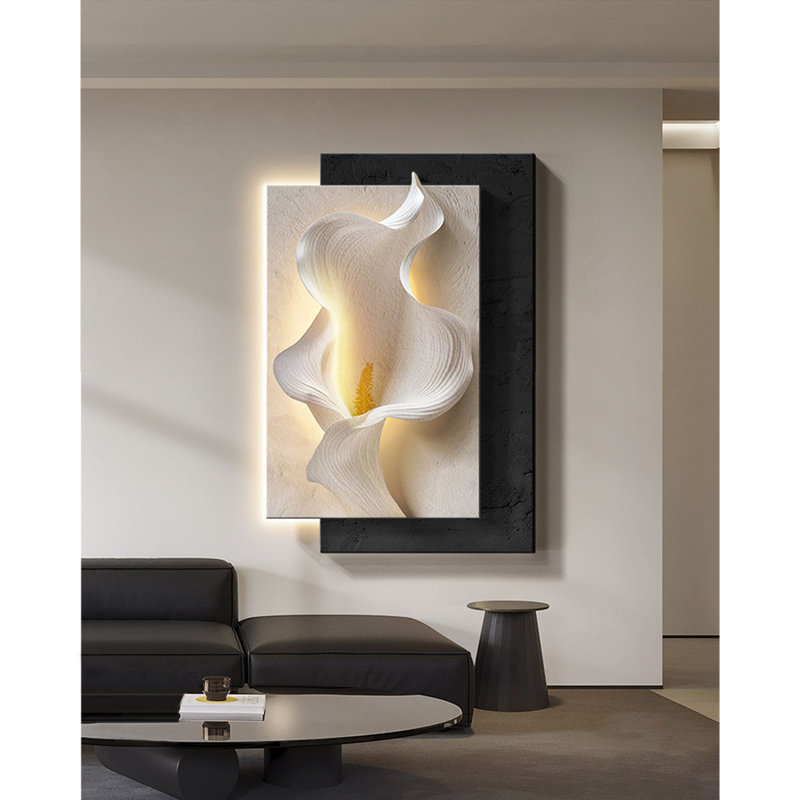 Art mural Calla Lily Led - Décoration en grès pour vestibule et salon, H 51,18 po x l 35,43 po x P 1,57 po