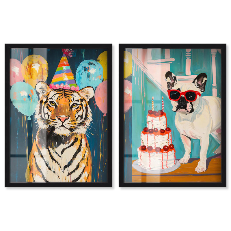 Fête d'animaux, ensemble de boîtes à ombre, impression par Art Remedy, Noir, H 17 po x l 24 po