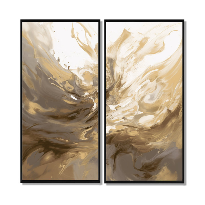Symphonie aqua blanche et dorée - impressions sur toile modernes bleues, 20" H x 24" W, Black